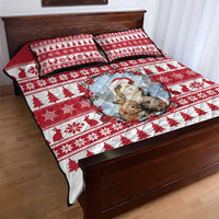 Christmas Santa Bunny Rabbits Quilt Bed Set Red White Tree Snowflake Pattern - Wonder Print Shop