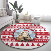 Christmas Santa Bunny Rabbits Round Carpet Red White Tree Snowflake Pattern - Wonder Print Shop