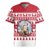 Christmas Santa Bunny Rabbits Rugby Jersey Red White Tree Snowflake Pattern - Wonder Print Shop