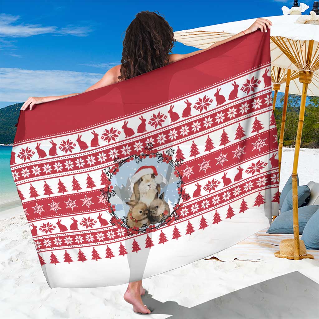 Christmas Santa Bunny Rabbits Sarong Red White Tree Snowflake Pattern - Wonder Print Shop