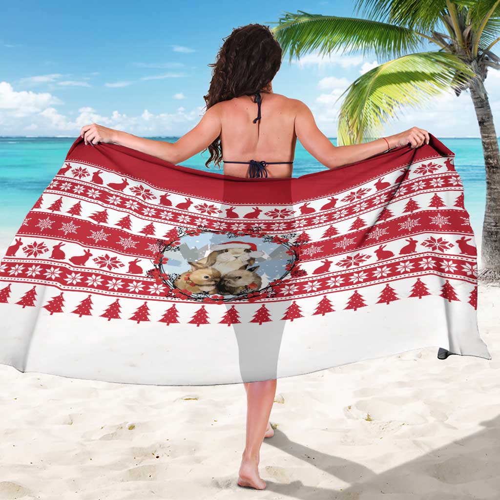 Christmas Santa Bunny Rabbits Sarong Red White Tree Snowflake Pattern - Wonder Print Shop