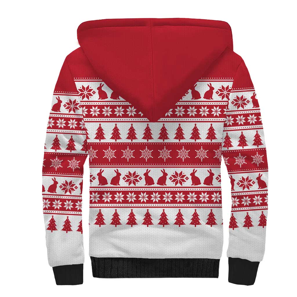 Christmas Santa Bunny Rabbits Sherpa Hoodie Red White Tree Snowflake Pattern - Wonder Print Shop