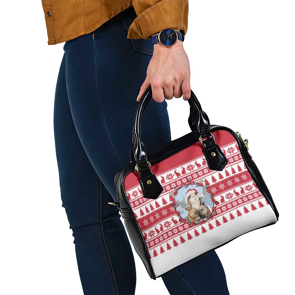 Christmas Santa Bunny Rabbits Shoulder Handbag Red White Tree Snowflake Pattern - Wonder Print Shop