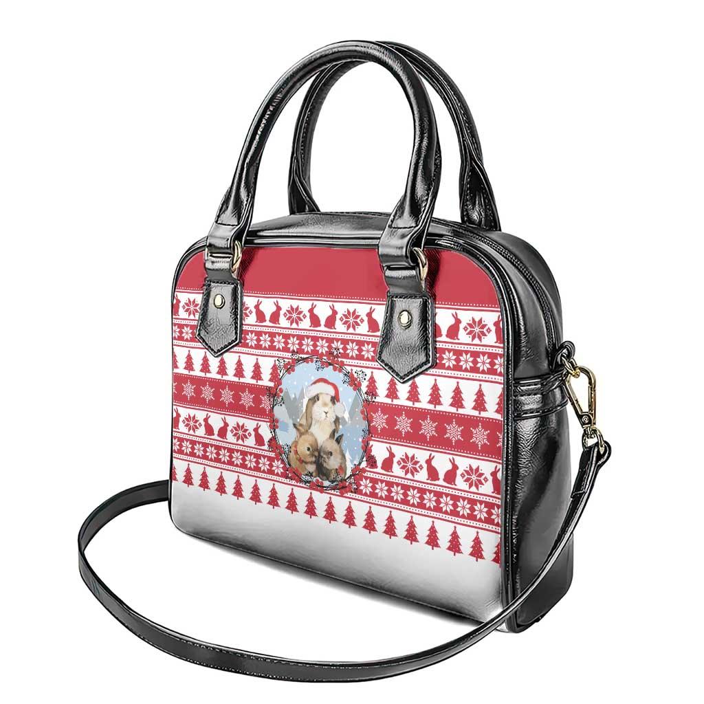 Christmas Santa Bunny Rabbits Shoulder Handbag Red White Tree Snowflake Pattern - Wonder Print Shop