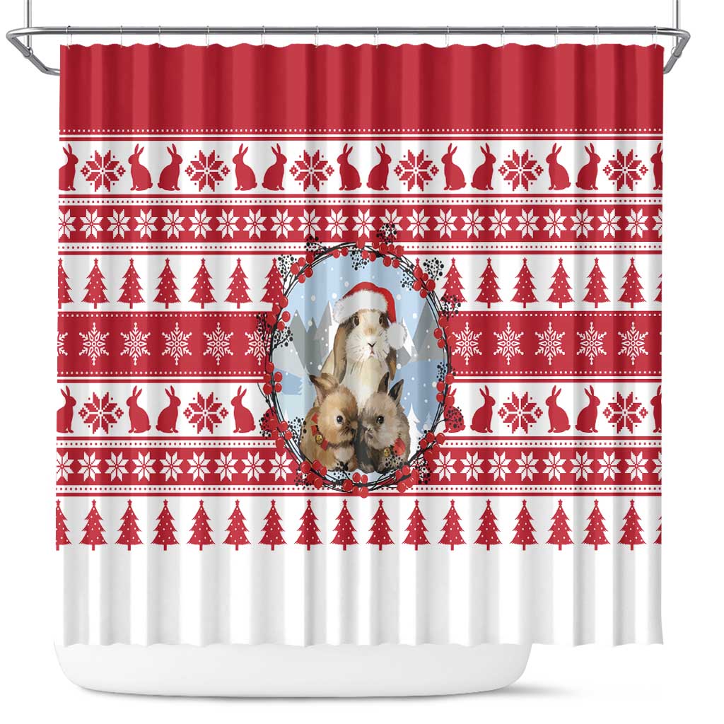 Christmas Santa Bunny Rabbits Shower Curtain Red White Tree Snowflake Pattern - Wonder Print Shop