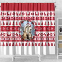 Christmas Santa Bunny Rabbits Shower Curtain Red White Tree Snowflake Pattern - Wonder Print Shop