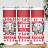 Christmas Santa Bunny Rabbits Skinny Tumbler Red White Tree Snowflake Pattern - Wonder Print Shop