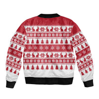 Christmas Santa Bunny Rabbits Sleeve Zip Bomber Jacket Red White Tree Snowflake Pattern - Wonder Print Shop