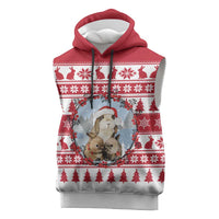 Christmas Santa Bunny Rabbits Sleeveless Hoodie Red White Tree Snowflake Pattern - Wonder Print Shop