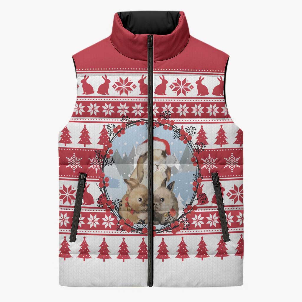 Christmas Santa Bunny Rabbits Sleeveless Puffer Jacket Red White Tree Snowflake Pattern - Wonder Print Shop