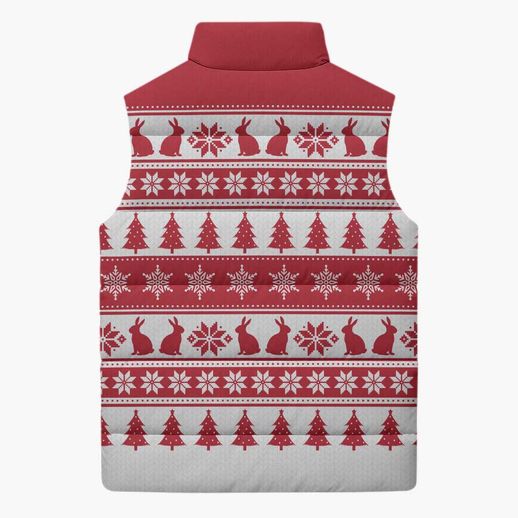 Christmas Santa Bunny Rabbits Sleeveless Puffer Jacket Red White Tree Snowflake Pattern - Wonder Print Shop