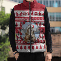 Christmas Santa Bunny Rabbits Sleeveless Puffer Jacket Red White Tree Snowflake Pattern - Wonder Print Shop