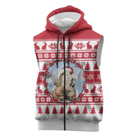 Christmas Santa Bunny Rabbits Sleeveless Zip Hoodie Red White Tree Snowflake Pattern - Wonder Print Shop