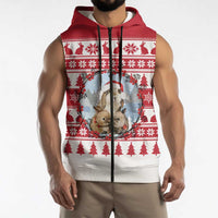 Christmas Santa Bunny Rabbits Sleeveless Zip Hoodie Red White Tree Snowflake Pattern - Wonder Print Shop