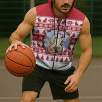 Christmas Santa Bunny Rabbits Sleeveless Zip Hoodie Red White Tree Snowflake Pattern - Wonder Print Shop