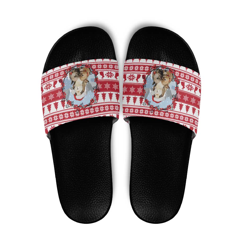 Christmas Santa Bunny Rabbits Slide Sandals Red White Tree Snowflake Pattern - Wonder Print Shop