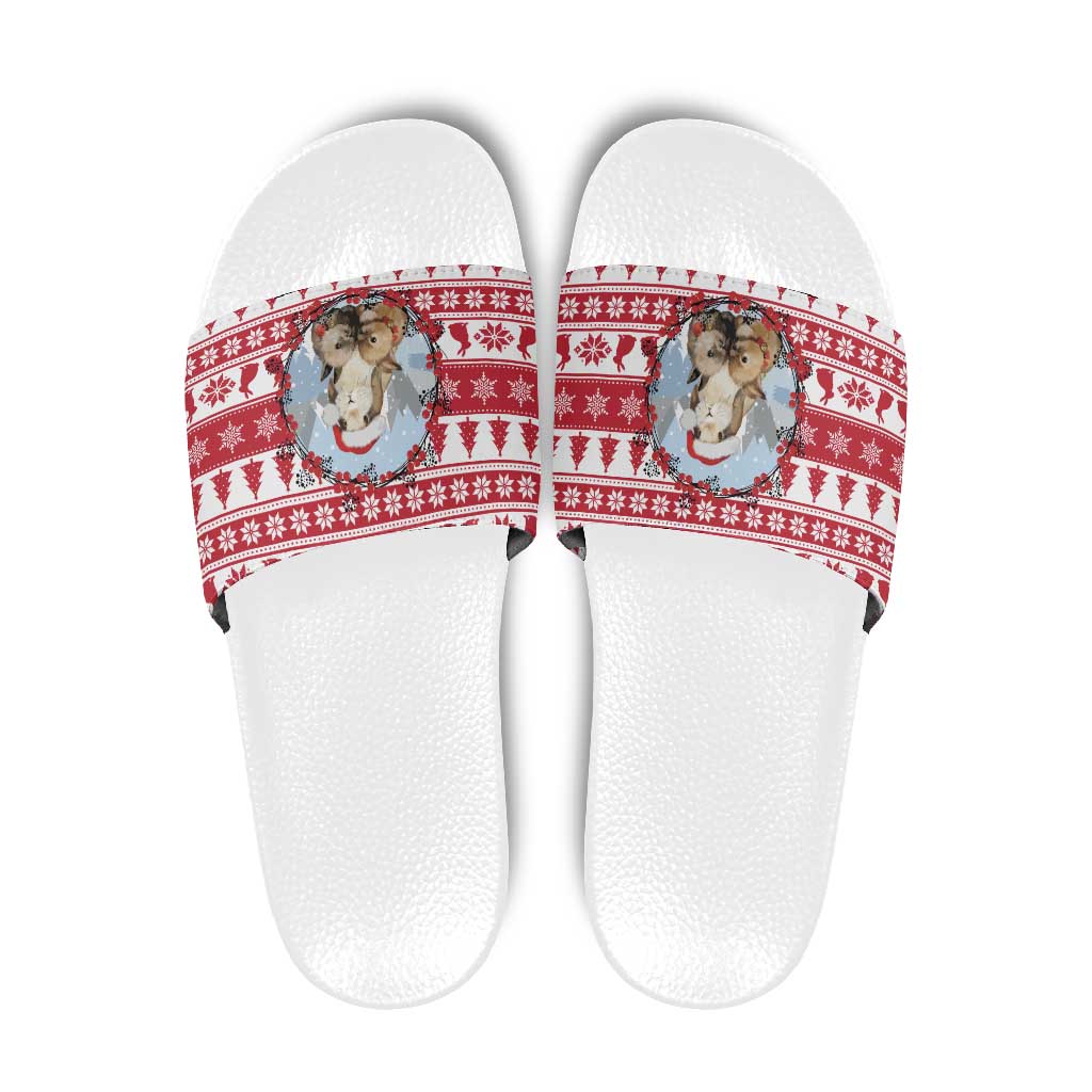 Christmas Santa Bunny Rabbits Slide Sandals Red White Tree Snowflake Pattern - Wonder Print Shop