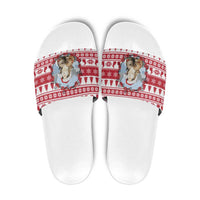 Christmas Santa Bunny Rabbits Slide Sandals Red White Tree Snowflake Pattern - Wonder Print Shop