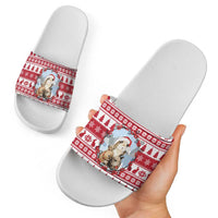 Christmas Santa Bunny Rabbits Slide Sandals Red White Tree Snowflake Pattern - Wonder Print Shop