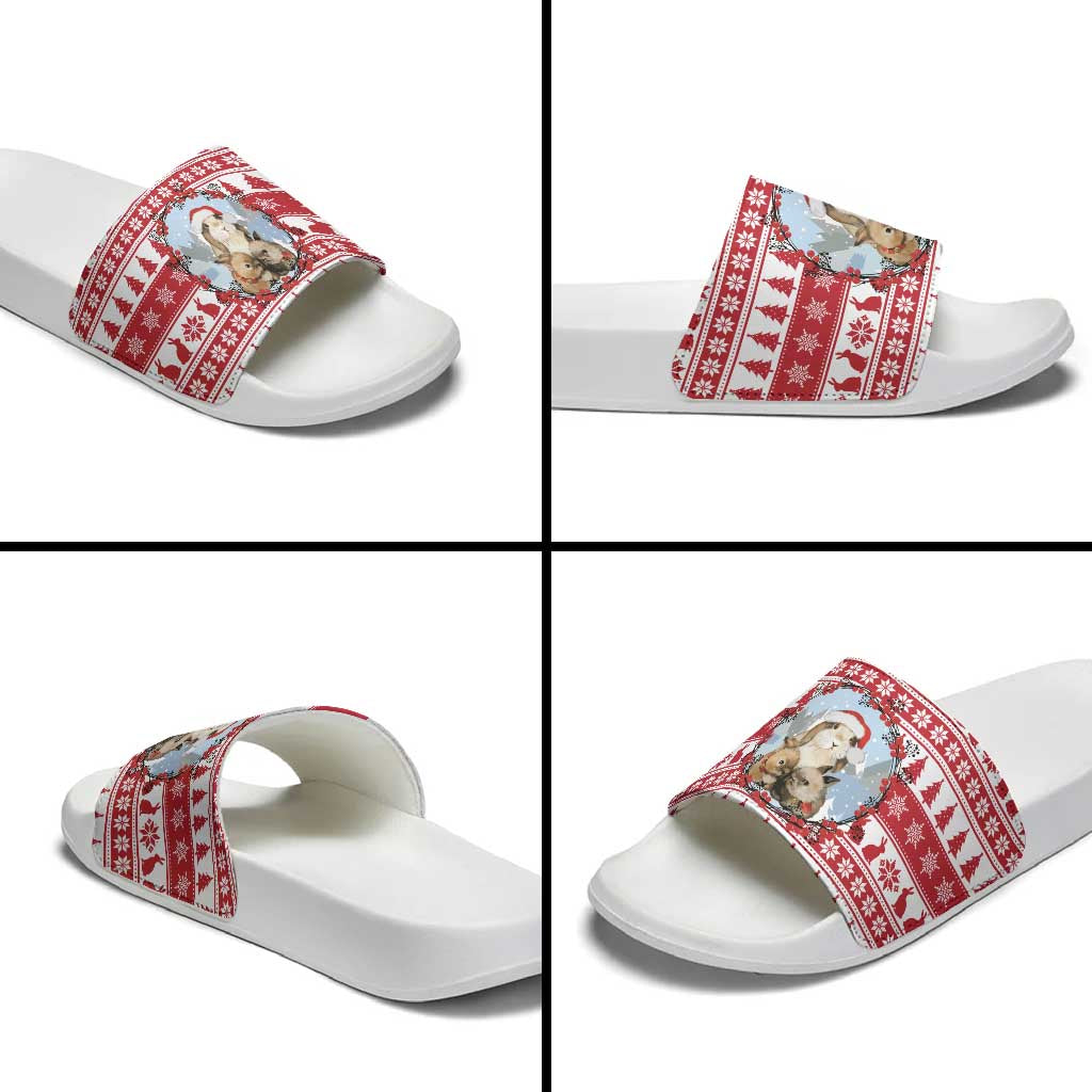 Christmas Santa Bunny Rabbits Slide Sandals Red White Tree Snowflake Pattern - Wonder Print Shop