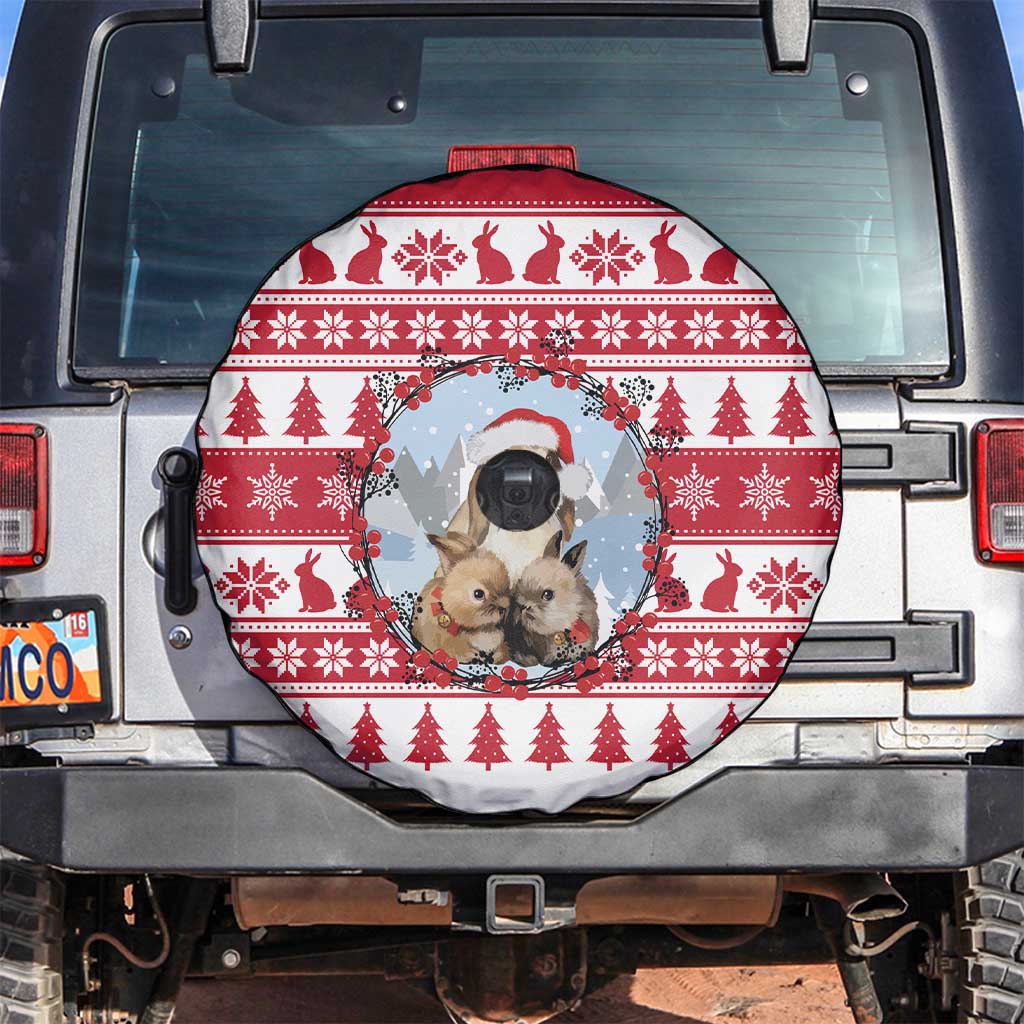Christmas Santa Bunny Rabbits Spare Tire Cover Red White Tree Snowflake Pattern - Wonder Print Shop