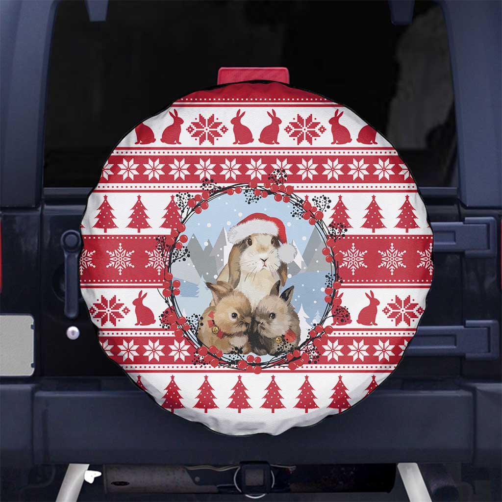 Christmas Santa Bunny Rabbits Spare Tire Cover Red White Tree Snowflake Pattern - Wonder Print Shop