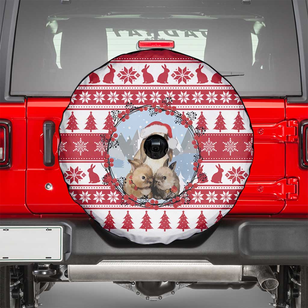 Christmas Santa Bunny Rabbits Spare Tire Cover Red White Tree Snowflake Pattern - Wonder Print Shop