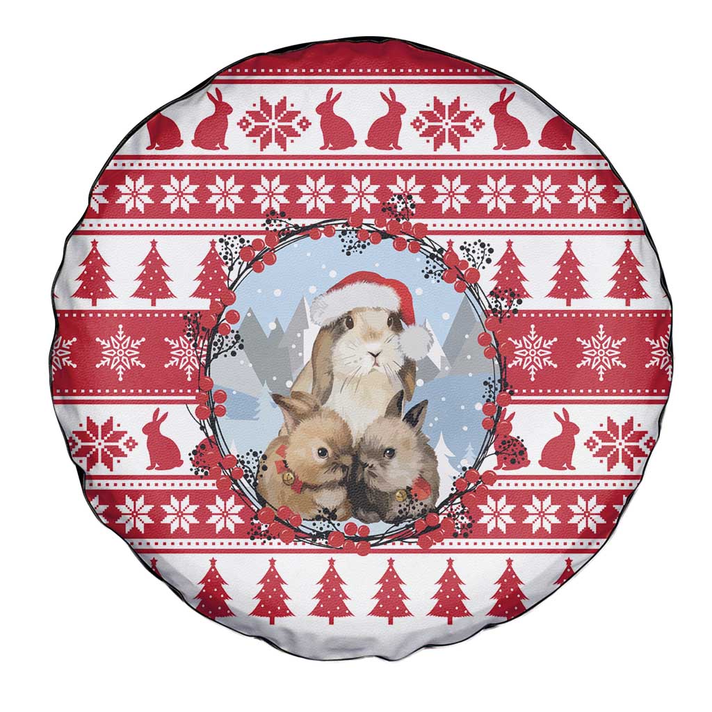 Christmas Santa Bunny Rabbits Spare Tire Cover Red White Tree Snowflake Pattern - Wonder Print Shop