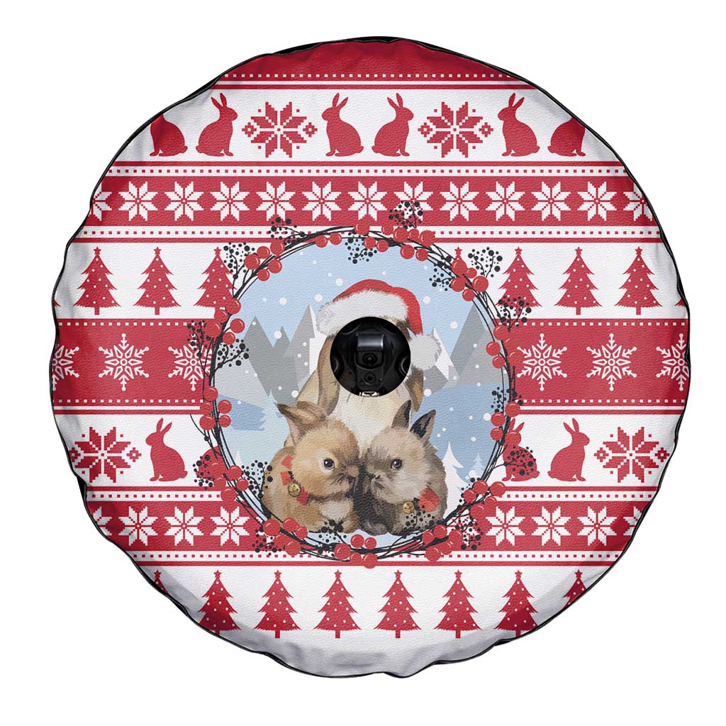 Christmas Santa Bunny Rabbits Spare Tire Cover Red White Tree Snowflake Pattern - Wonder Print Shop
