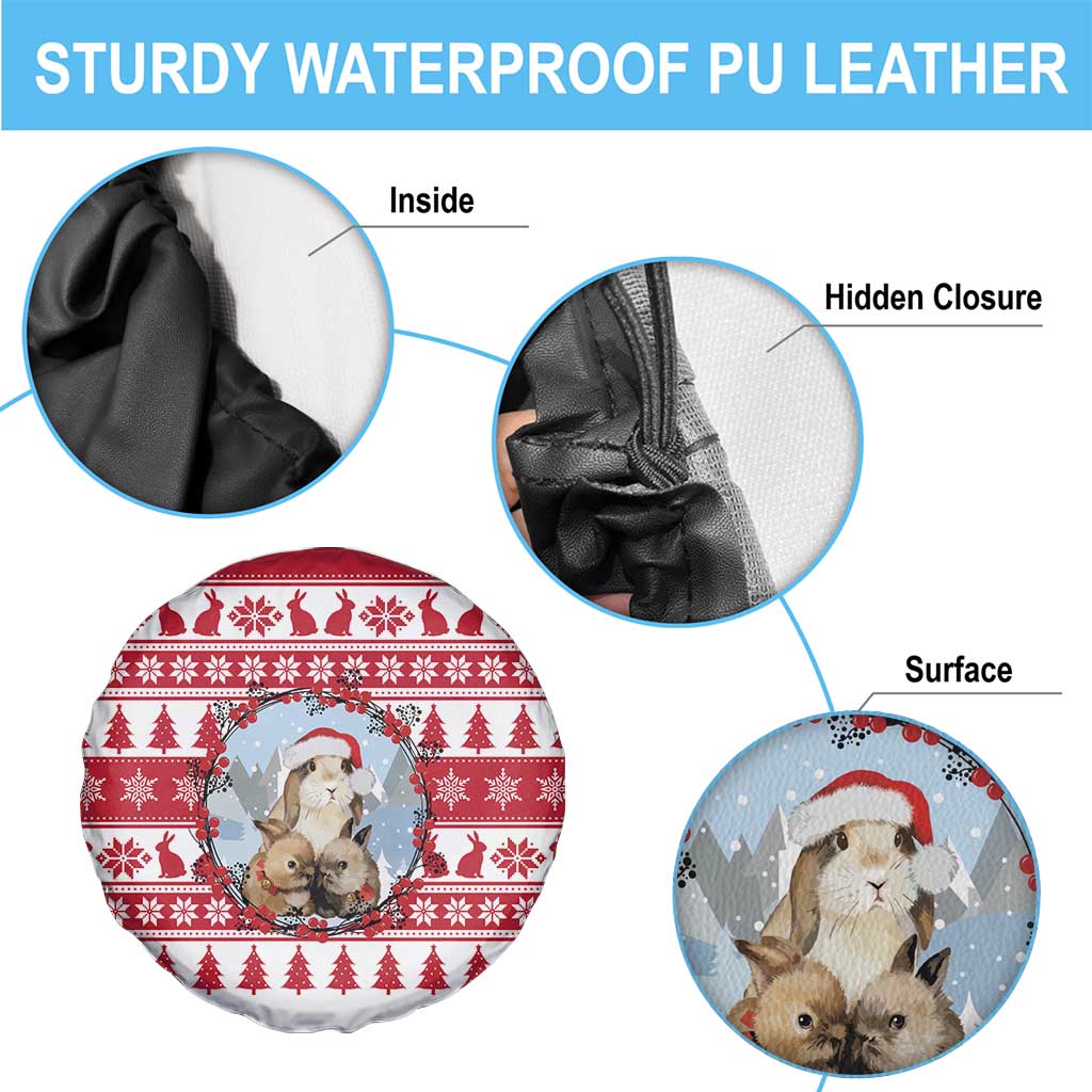 Christmas Santa Bunny Rabbits Spare Tire Cover Red White Tree Snowflake Pattern - Wonder Print Shop