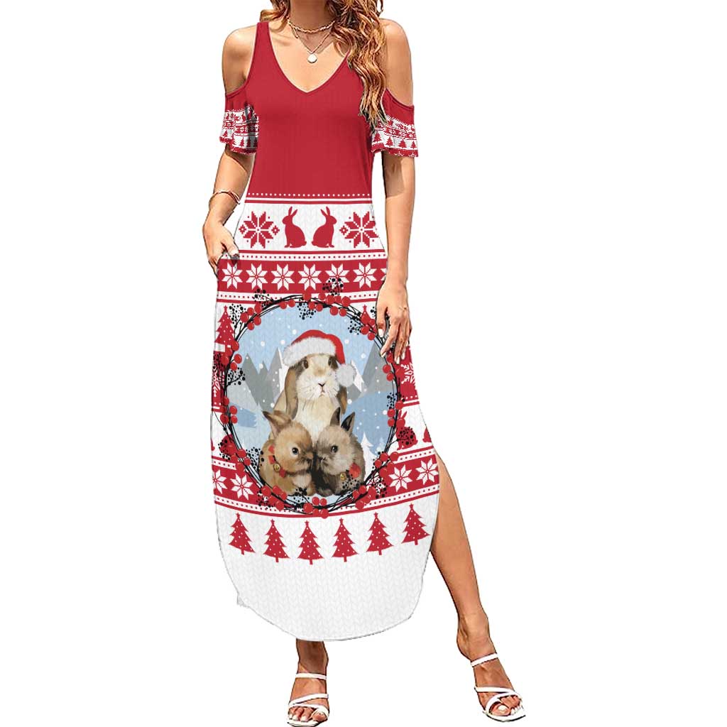 Christmas Santa Bunny Rabbits Summer Maxi Dress Red White Tree Snowflake Pattern - Wonder Print Shop