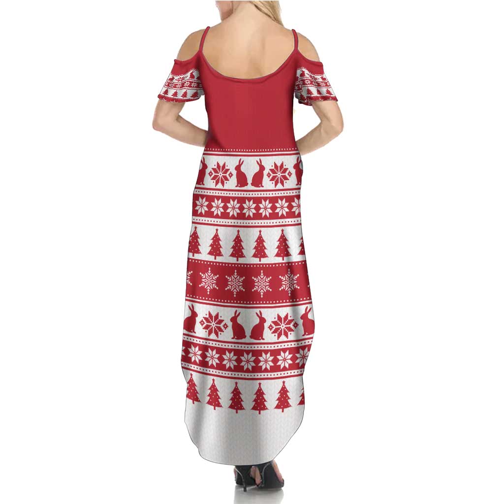 Christmas Santa Bunny Rabbits Summer Maxi Dress Red White Tree Snowflake Pattern - Wonder Print Shop