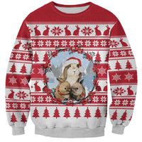 Christmas Santa Bunny Rabbits Sweatshirt Red White Tree Snowflake Pattern - Wonder Print Shop