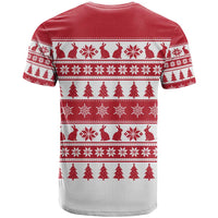 Christmas Santa Bunny Rabbits T Shirt Red White Tree Snowflake Pattern - Wonder Print Shop