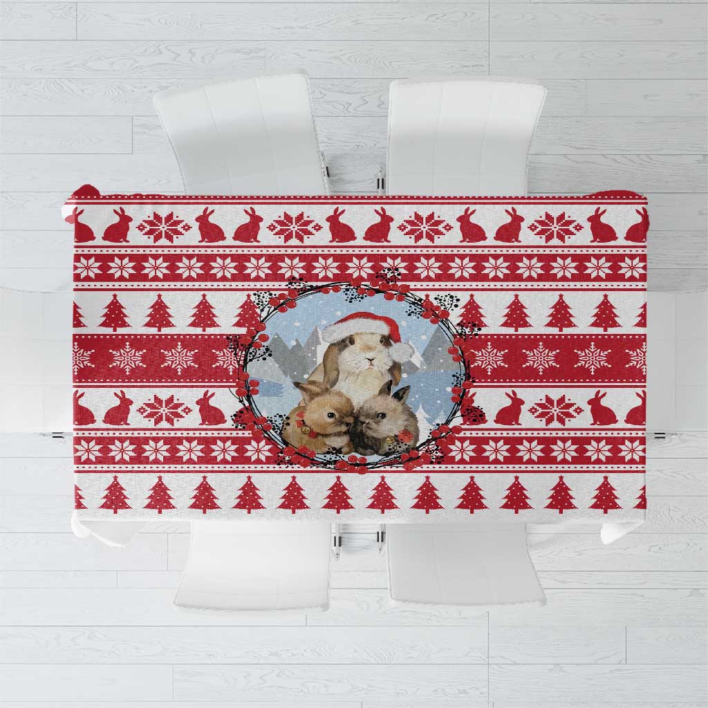 Christmas Santa Bunny Rabbits Tablecloth Red White Tree Snowflake Pattern - Wonder Print Shop