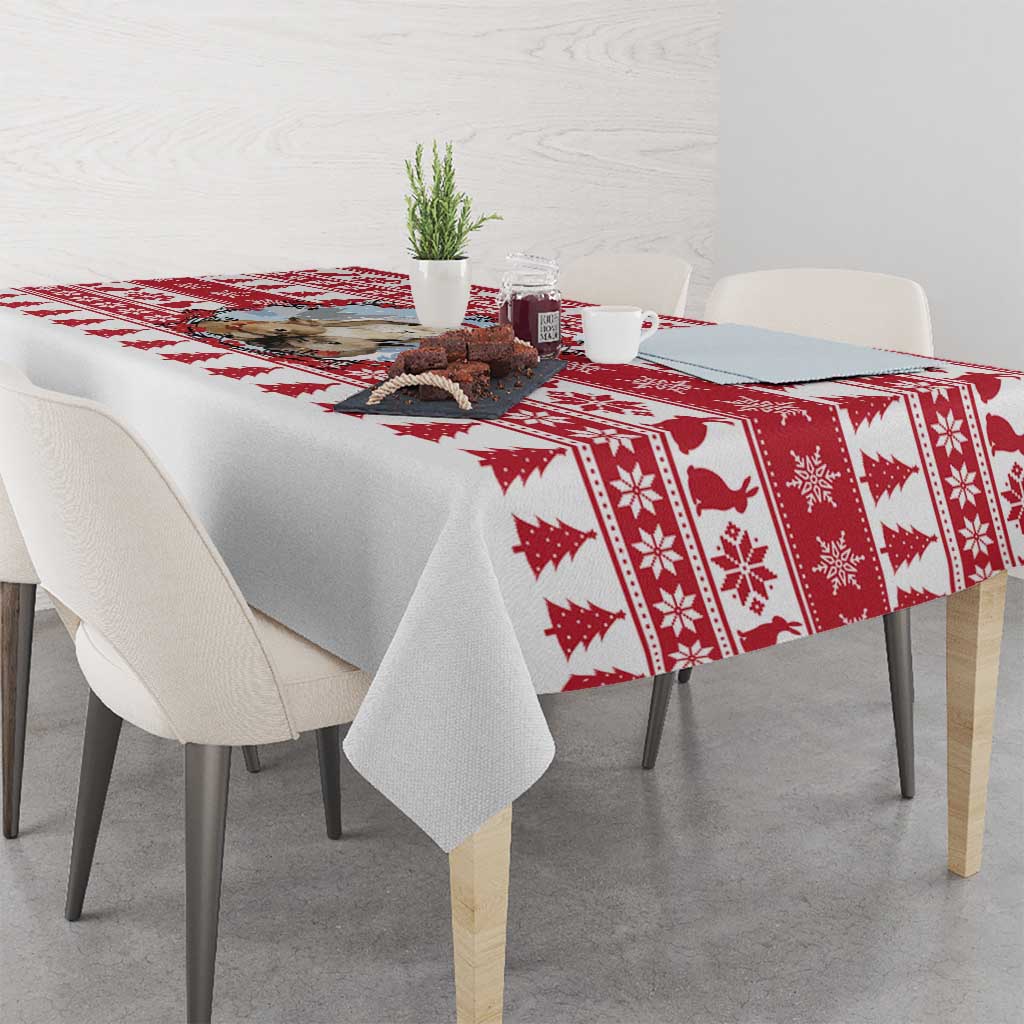 Christmas Santa Bunny Rabbits Tablecloth Red White Tree Snowflake Pattern - Wonder Print Shop