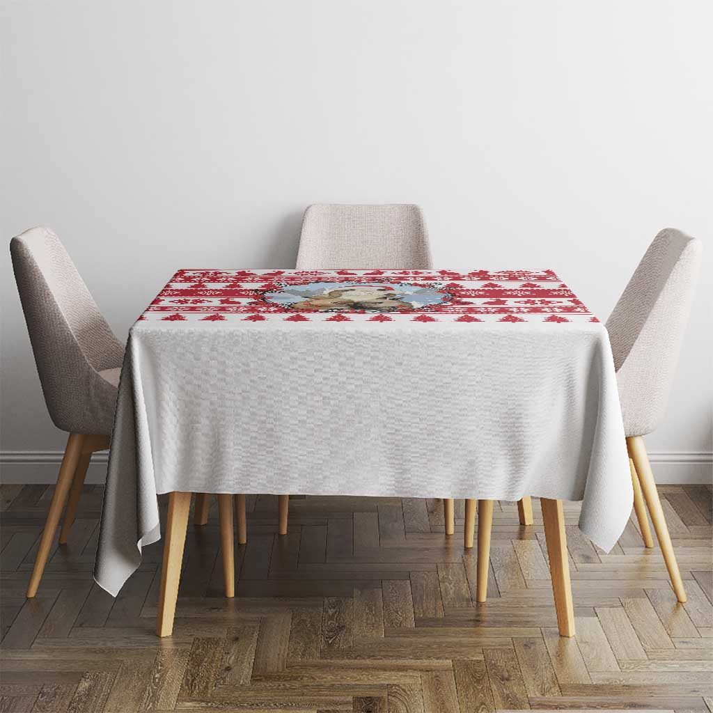 Christmas Santa Bunny Rabbits Tablecloth Red White Tree Snowflake Pattern - Wonder Print Shop