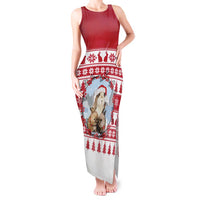 Christmas Santa Bunny Rabbits Tank Maxi Dress Red White Tree Snowflake Pattern - Wonder Print Shop