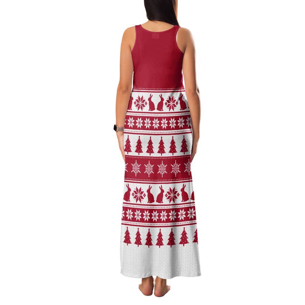 Christmas Santa Bunny Rabbits Tank Maxi Dress Red White Tree Snowflake Pattern - Wonder Print Shop