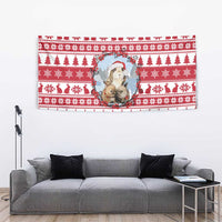Christmas Santa Bunny Rabbits Tapestry Red White Tree Snowflake Pattern - Wonder Print Shop