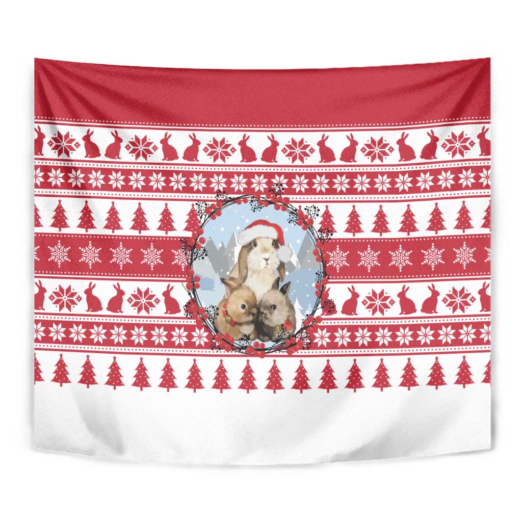Christmas Santa Bunny Rabbits Tapestry Red White Tree Snowflake Pattern - Wonder Print Shop