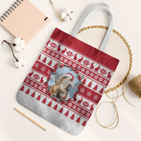 Christmas Santa Bunny Rabbits Tote Bag Red White Tree Snowflake Pattern - Wonder Print Shop