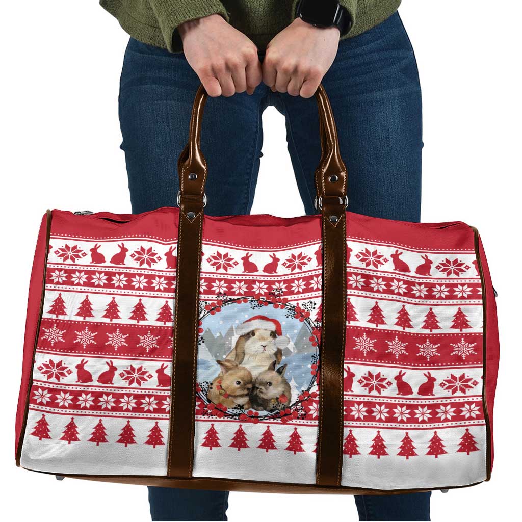 Christmas Santa Bunny Rabbits Travel Bag Red White Tree Snowflake Pattern - Wonder Print Shop