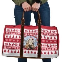 Christmas Santa Bunny Rabbits Travel Bag Red White Tree Snowflake Pattern - Wonder Print Shop