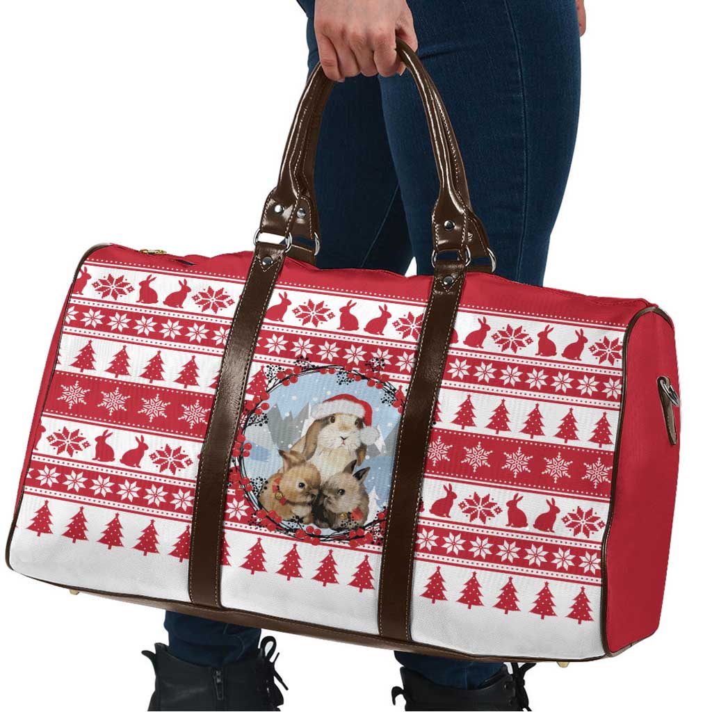 Christmas Santa Bunny Rabbits Travel Bag Red White Tree Snowflake Pattern - Wonder Print Shop
