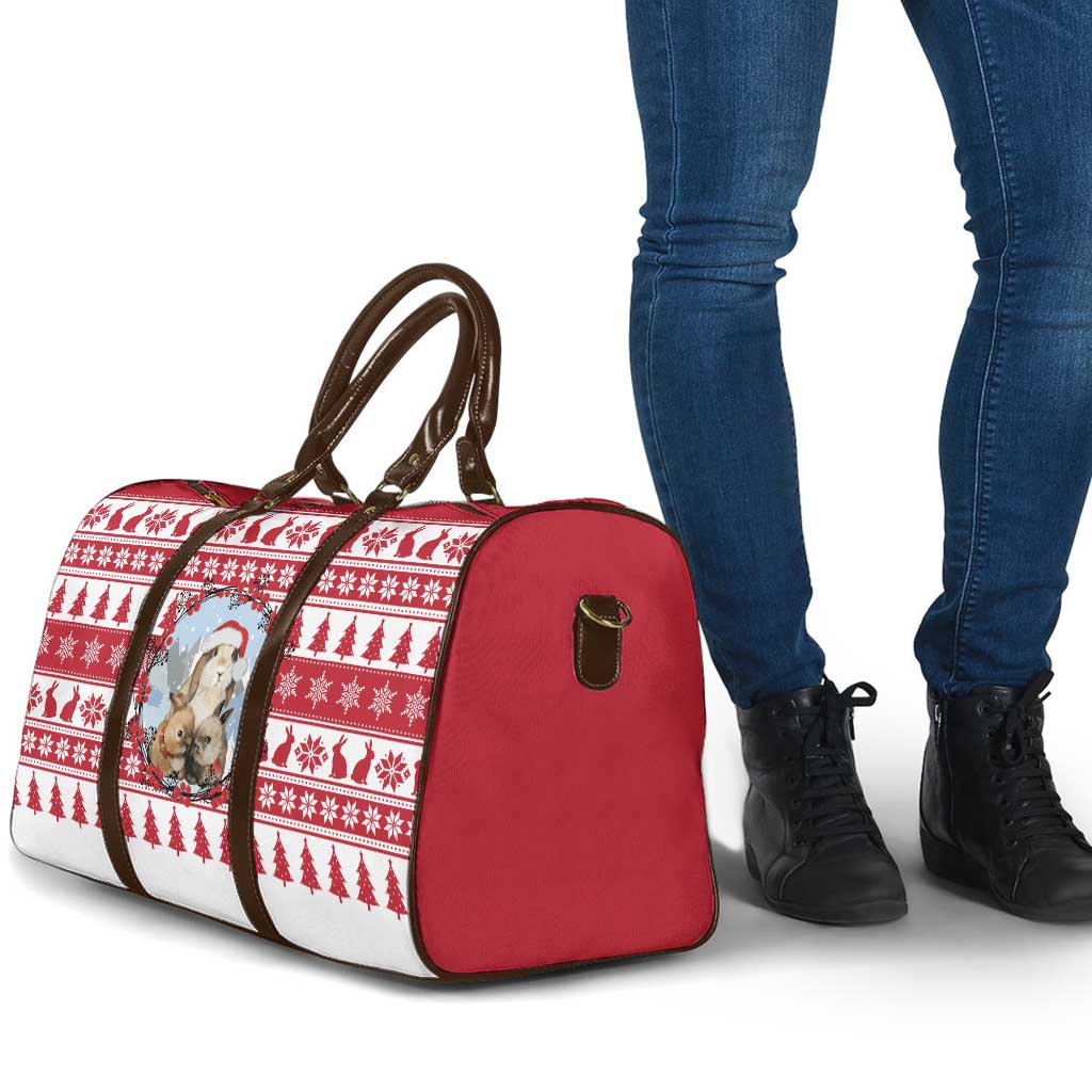 Christmas Santa Bunny Rabbits Travel Bag Red White Tree Snowflake Pattern - Wonder Print Shop