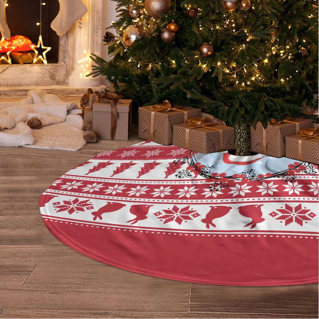 Christmas Santa Bunny Rabbits Tree Skirt Red White Tree Snowflake Pattern - Wonder Print Shop