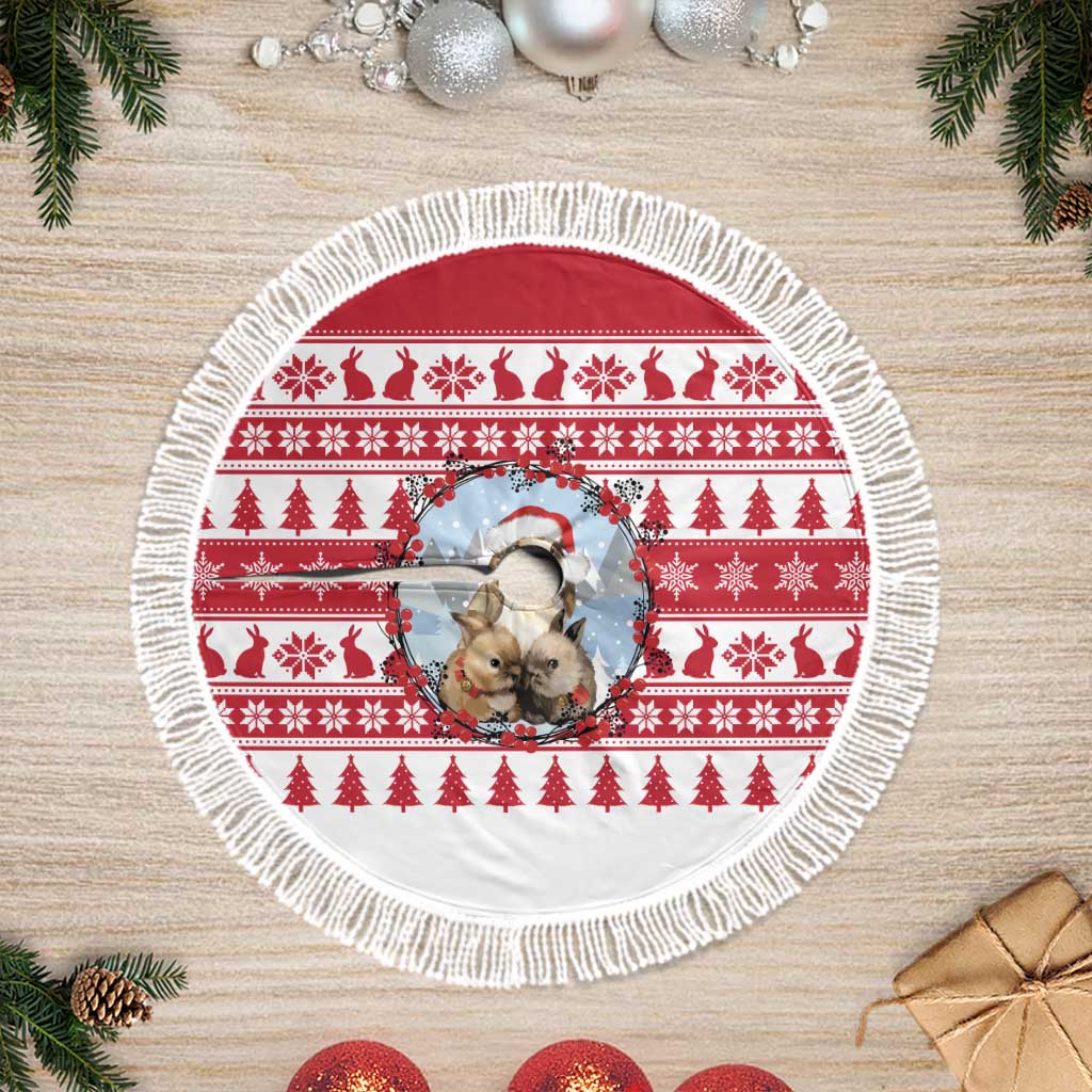 Christmas Santa Bunny Rabbits Tree Skirt Red White Tree Snowflake Pattern - Wonder Print Shop