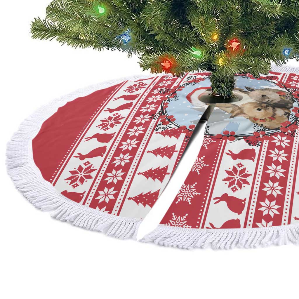 Christmas Santa Bunny Rabbits Tree Skirt Red White Tree Snowflake Pattern - Wonder Print Shop