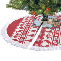 Christmas Santa Bunny Rabbits Tree Skirt Red White Tree Snowflake Pattern - Wonder Print Shop